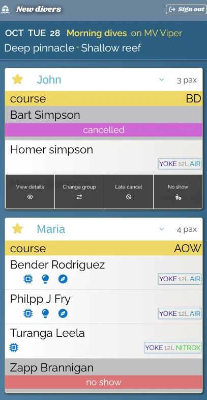 A screenshot of the Boatmasta app, showcasing the ability to update the roster to account for late modifications