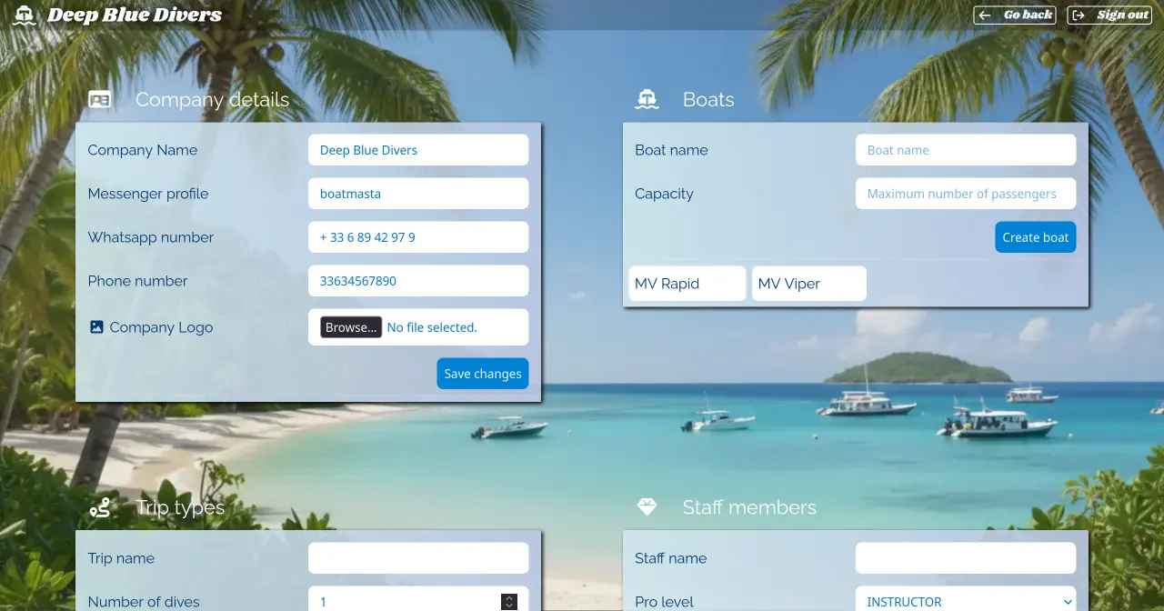 A close up of a roster created with BoatMasta, showing detailed passenger information including special requests and gear needs